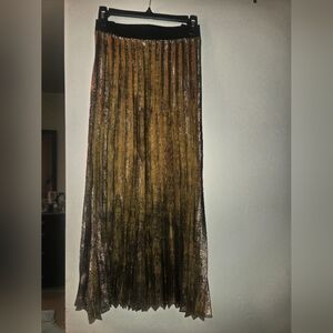 Elegant Metallic Gold Pleated Maxi Skirt- BNWT